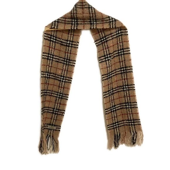 Auth Burberry LONDON - Light Brown Black Multi Wool Polyester Scarf - Picture 1 of 5
